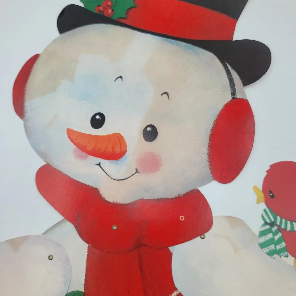 Vintage Jointed Snowman Cardboard Die Cut Christmas Wall Decor Large 26 Inch
